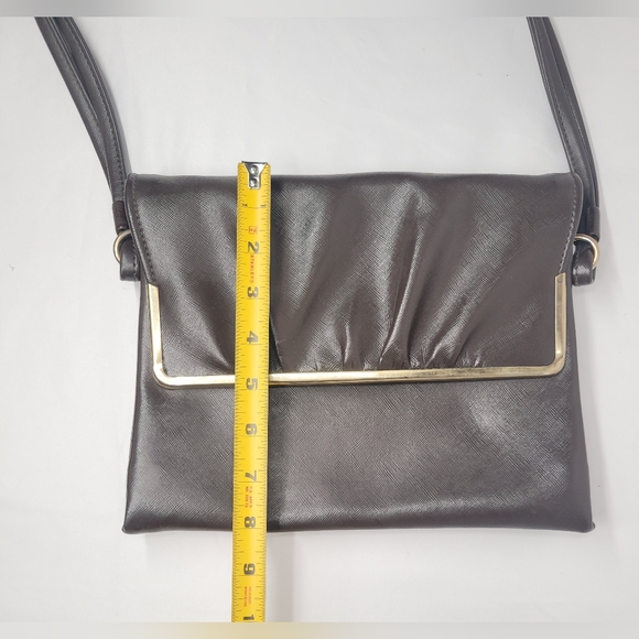 Vintage Brown Leather Shoulder Purse/Clutch Gold Tone Hardware - Picture 6 of 9